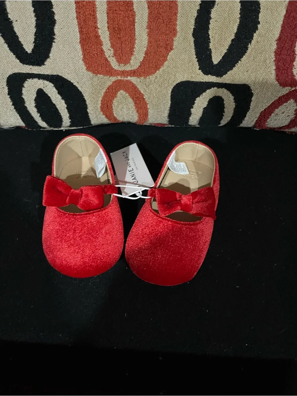 Janie and Jack Red Velvet Bow Mary Jane Moccasins